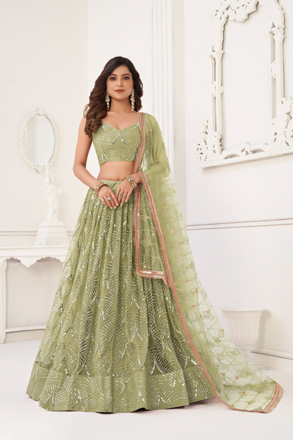 Trendy Butterfly Net Lehenga Choli with Intricate Thread & Sequin Work