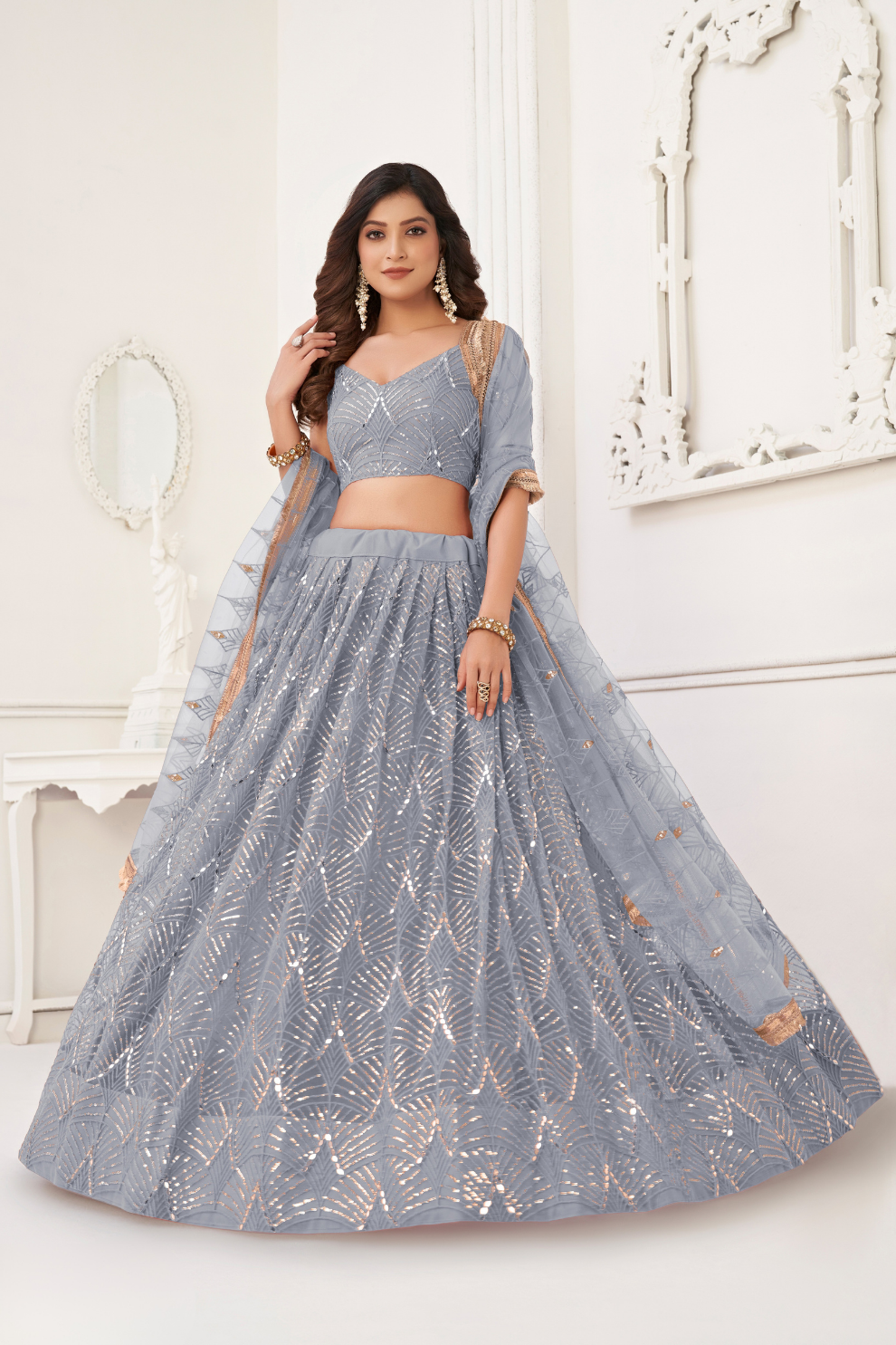 Trendy Butterfly Net Lehenga Choli with Intricate Thread & Sequin Work
