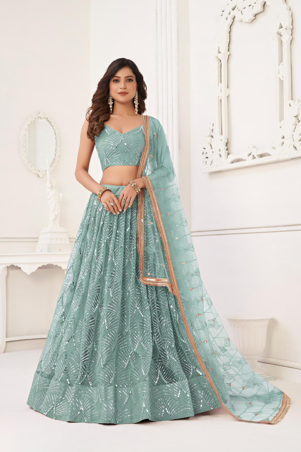 Trendy Butterfly Net Lehenga Choli with Intricate Thread & Sequin Work