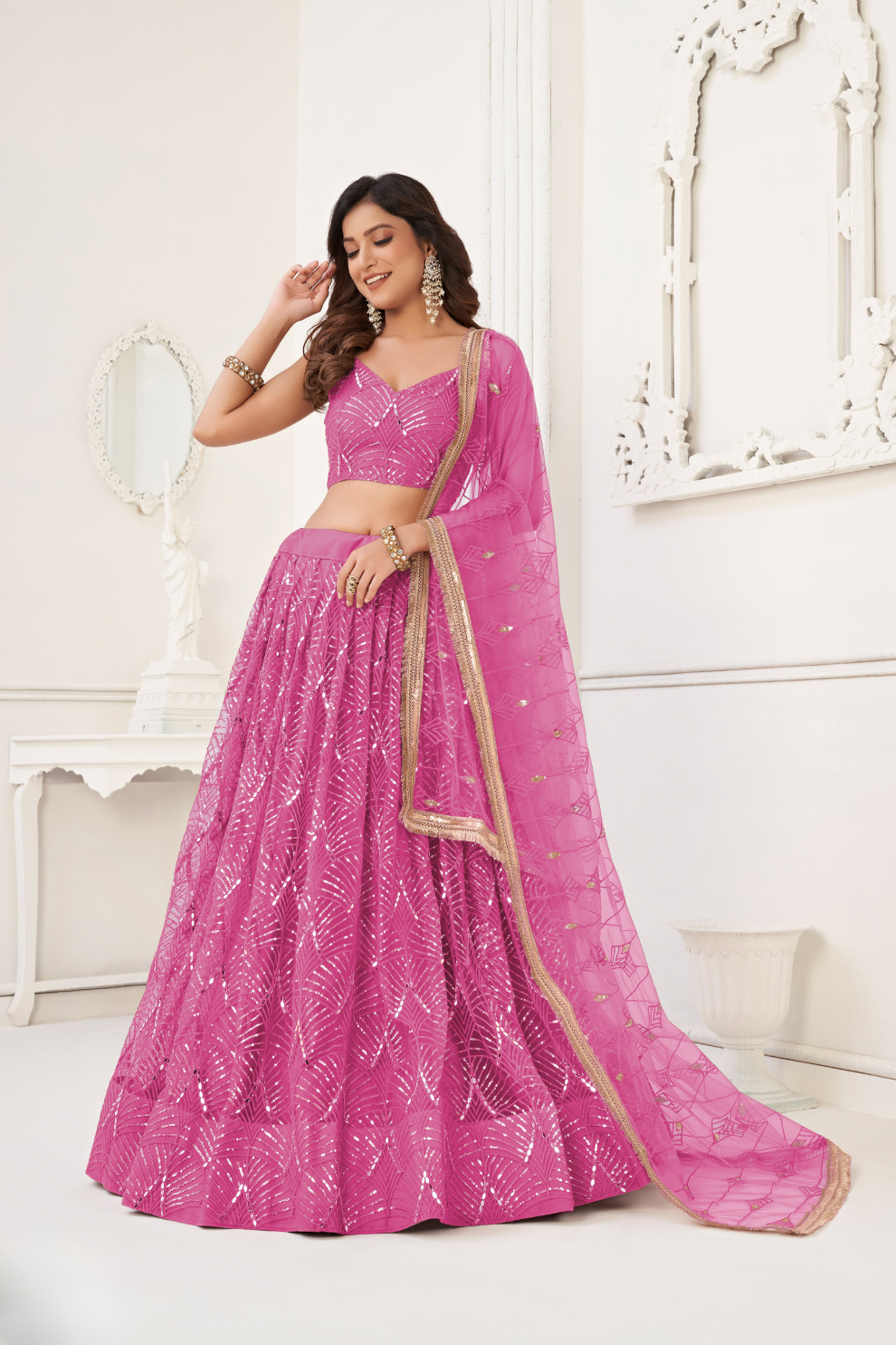 Trendy Butterfly Net Lehenga Choli with Intricate Thread & Sequin Work