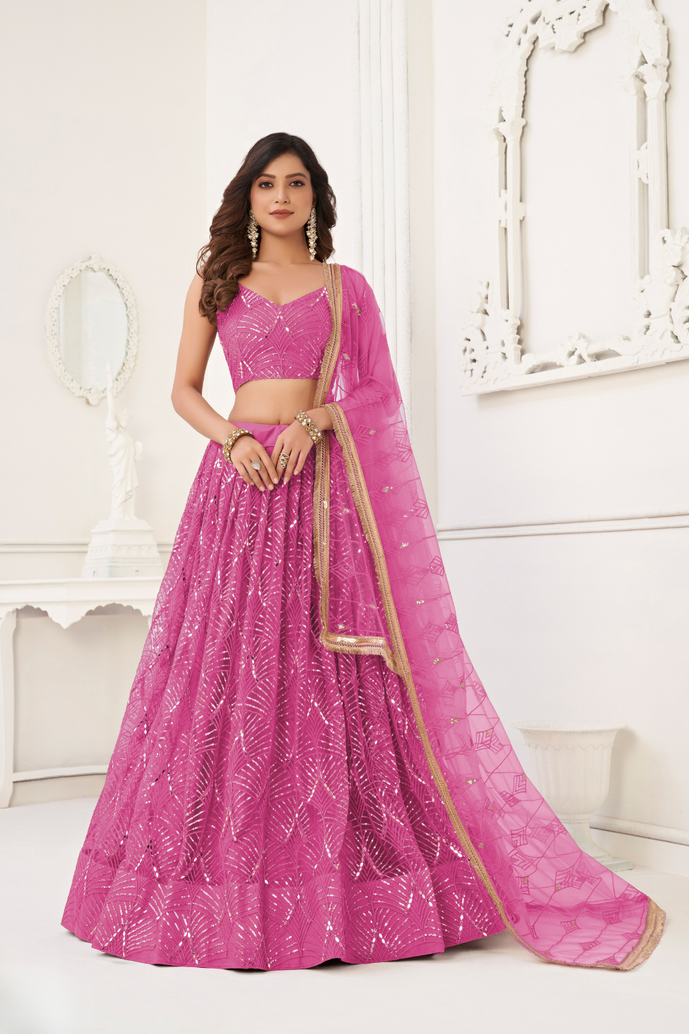 Trendy Butterfly Net Lehenga Choli with Intricate Thread & Sequin Work