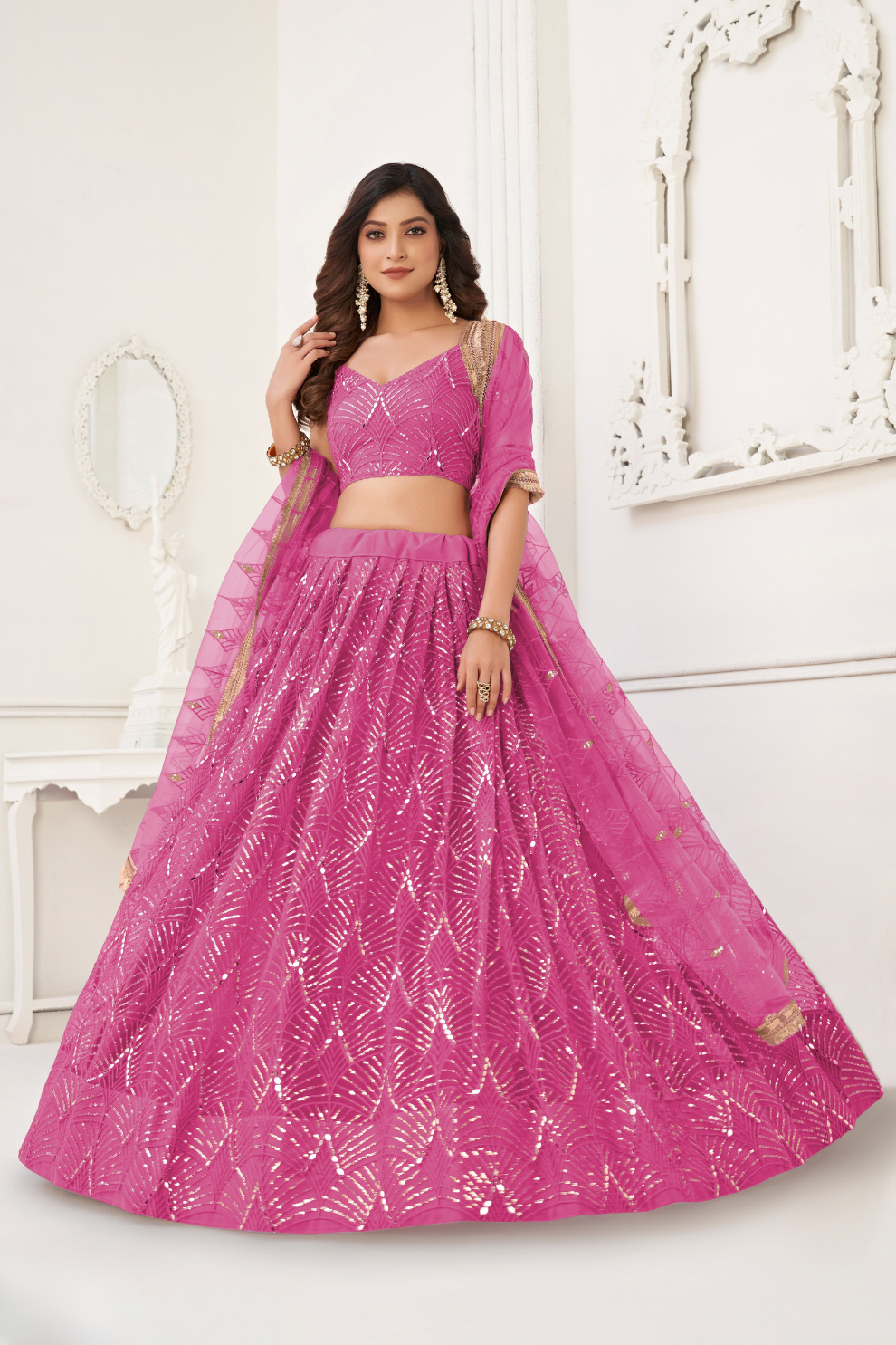 Trendy Butterfly Net Lehenga Choli with Intricate Thread & Sequin Work