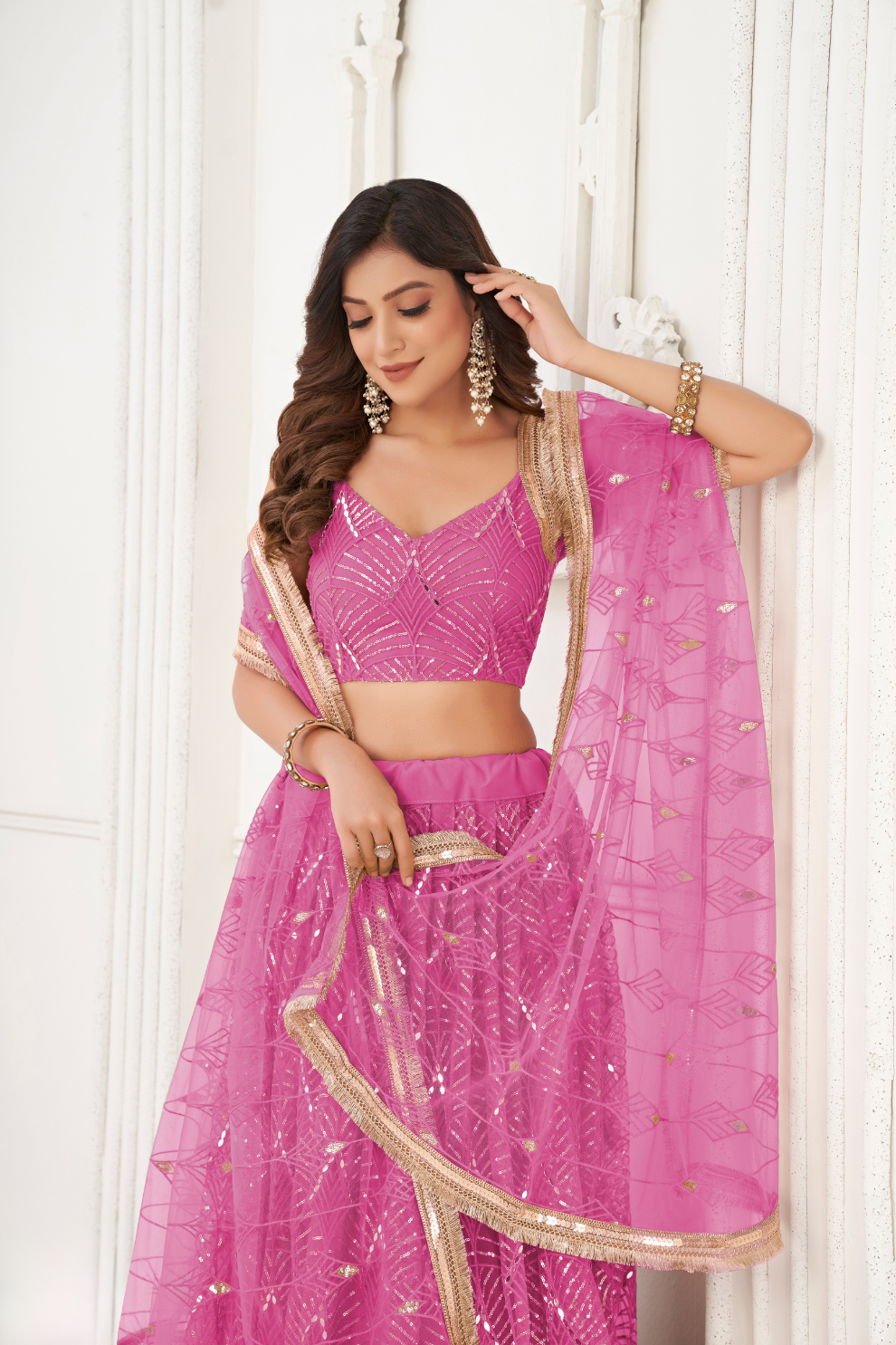 Trendy Butterfly Net Lehenga Choli with Intricate Thread & Sequin Work