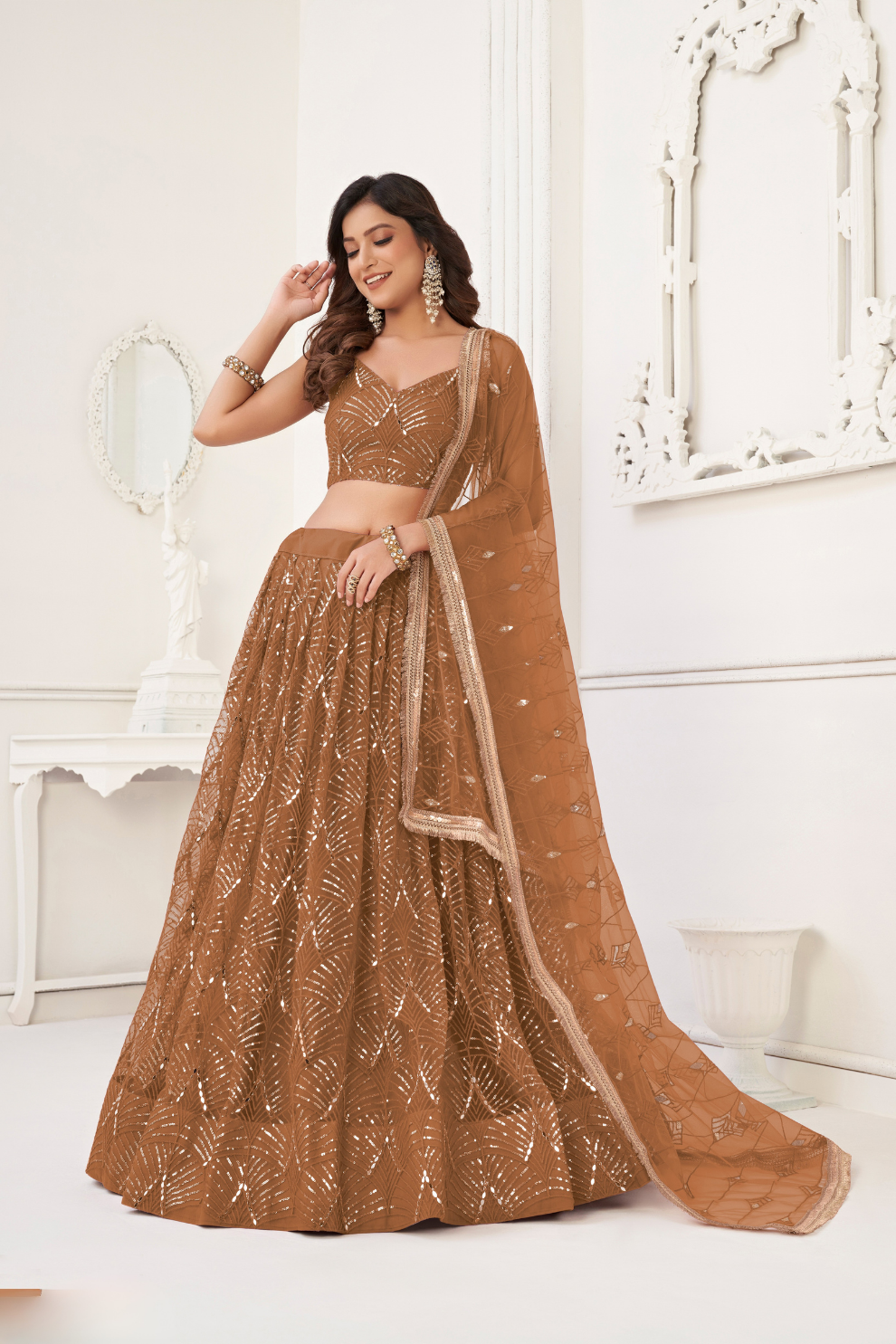 Trendy Butterfly Net Lehenga Choli with Intricate Thread & Sequin Work
