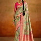 Tusser Silk Saree with Kalamkari Print & Banarasi Zari Border