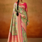 Tusser Silk Saree with Kalamkari Print & Banarasi Zari Border