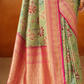Tusser Silk Saree with Kalamkari Print & Banarasi Zari Border