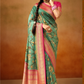 Tusser Silk Saree with Kalamkari Print & Banarasi Zari Border
