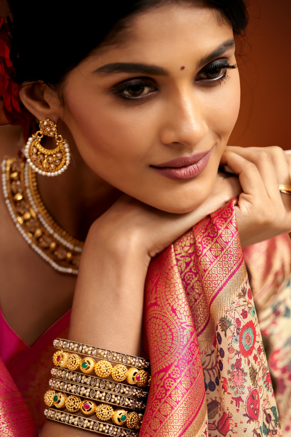 Tusser Silk Saree with Kalamkari Print & Banarasi Zari Border