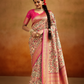 Tusser Silk Saree with Kalamkari Print & Banarasi Zari Border