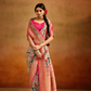 Tusser Silk Saree with Kalamkari Print & Banarasi Zari Border