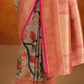 Tusser Silk Saree with Kalamkari Print & Banarasi Zari Border