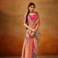 Tusser Silk Saree with Kalamkari Print & Banarasi Zari Border