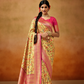 Tusser Silk Saree with Kalamkari Print & Banarasi Zari Border