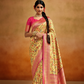 Tusser Silk Saree with Kalamkari Print & Banarasi Zari Border