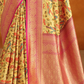 Tusser Silk Saree with Kalamkari Print & Banarasi Zari Border
