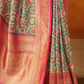 Tusser Silk Saree with Kalamkari Print & Banarasi Zari Border