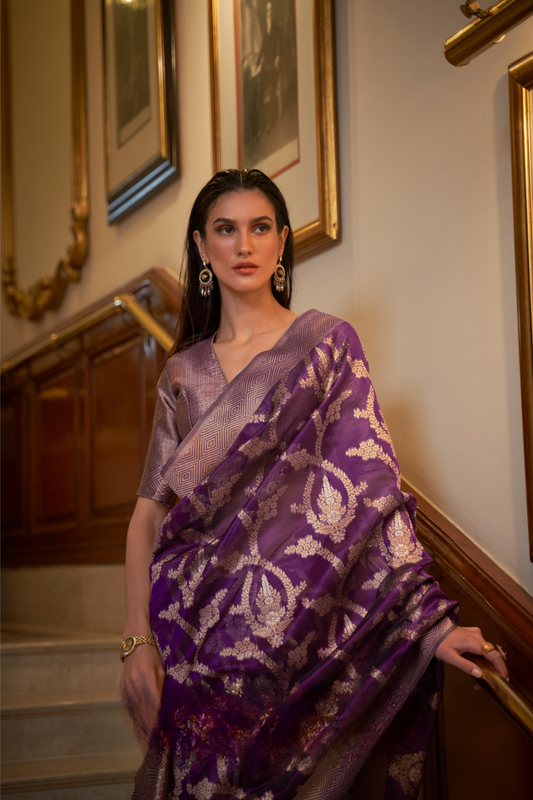 Organza Handloom Saree with Intricate Zari Weaving