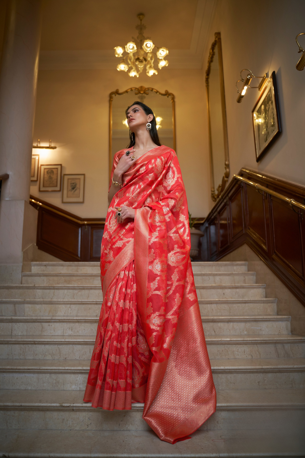 Organza Handloom Saree with Intricate Zari Weaving