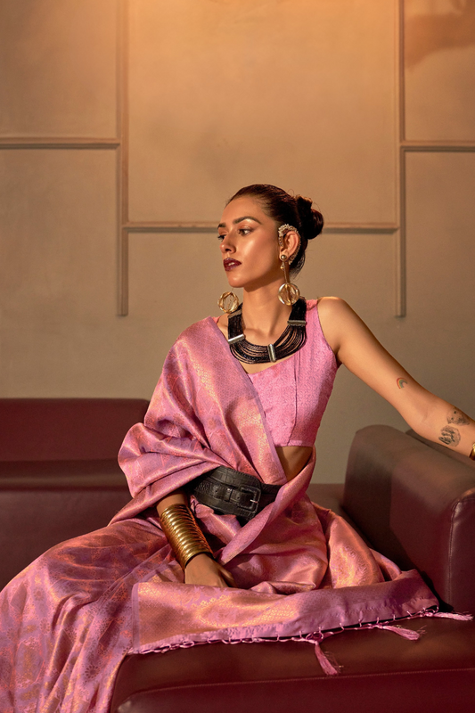 Two-Tone Handloom Woven Silk Saree with Subtle Zari Accents