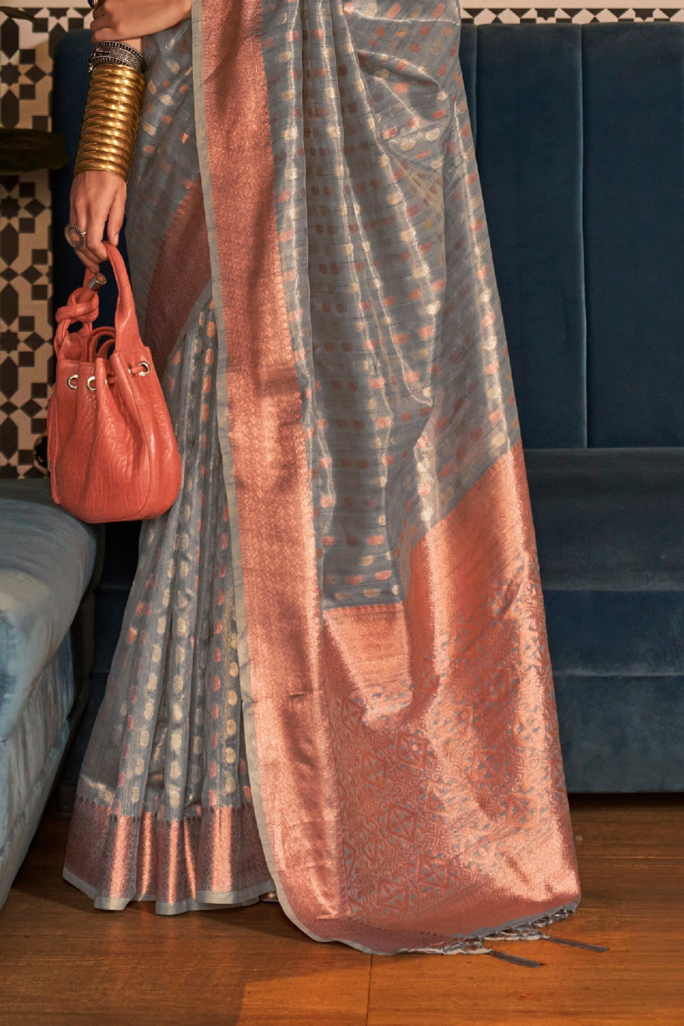 Tissue Silk Handloom Saree with Triple Zari Elegance