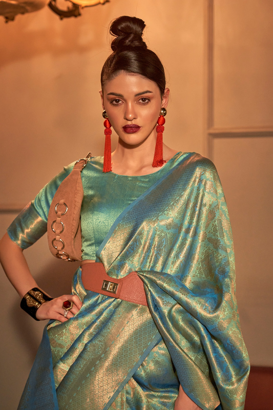 Two-Tone Handloom Woven Silk Saree with Subtle Zari Accents