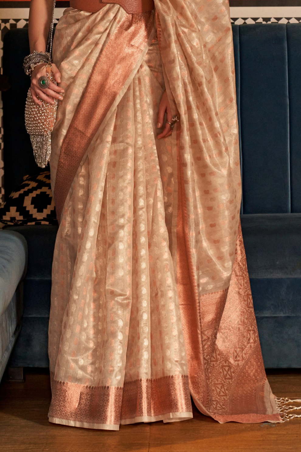 Tissue Silk Handloom Saree with Triple Zari Elegance