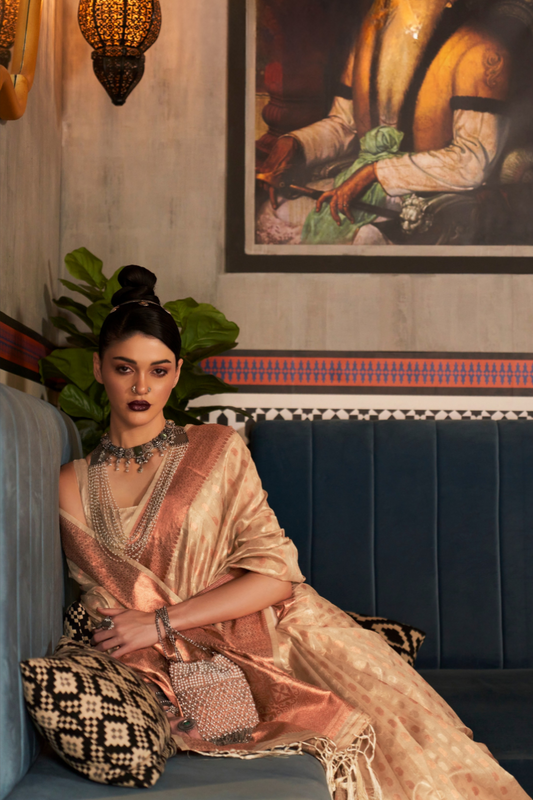 Tissue Silk Handloom Saree with Triple Zari Elegance