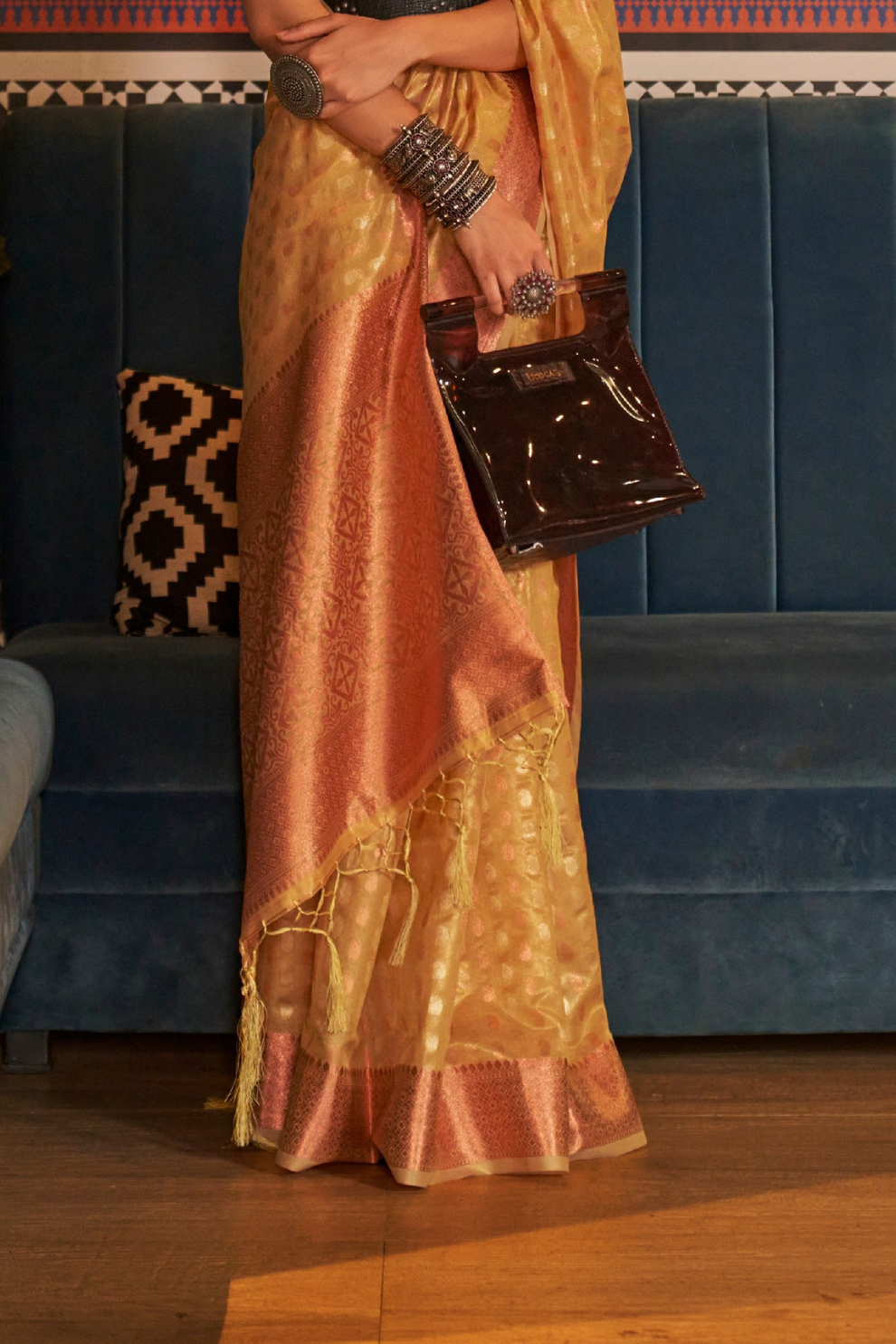 Tissue Silk Handloom Saree with Triple Zari Elegance