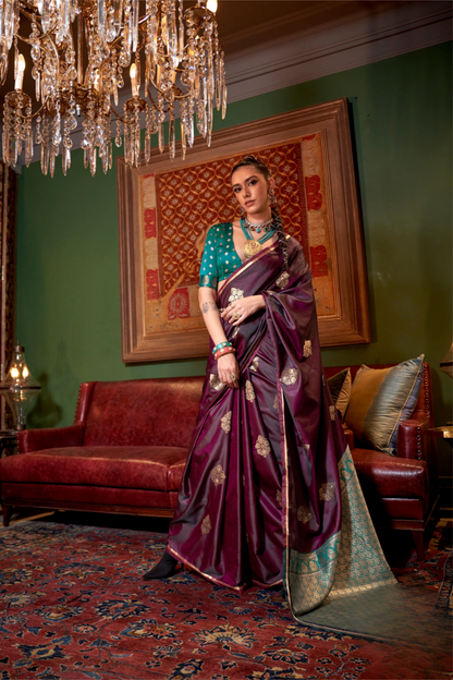 Pure Satin Handloom Silk Saree with Luxurious Weaving Detail