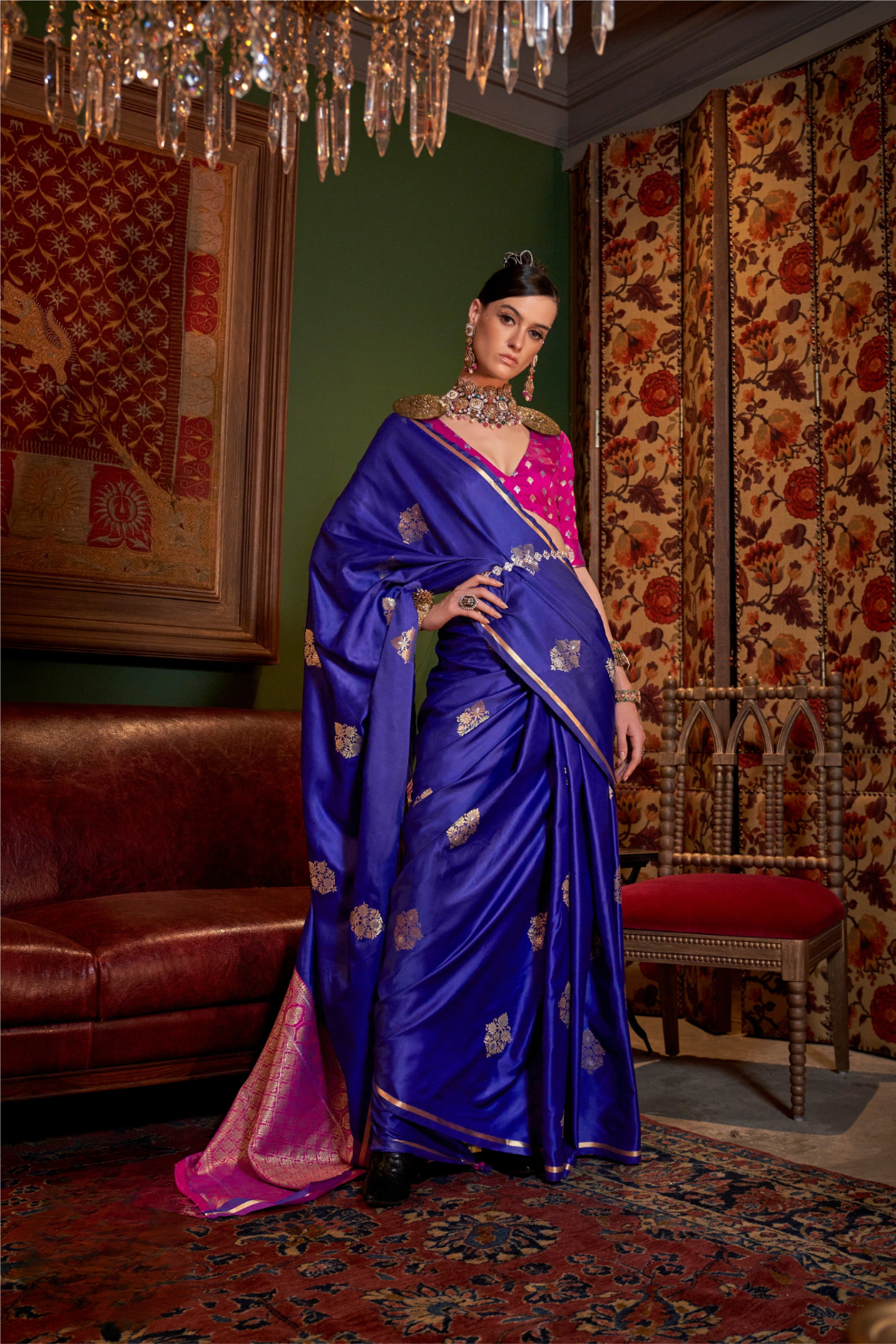Pure Satin Handloom Silk Saree with Luxurious Weaving Detail