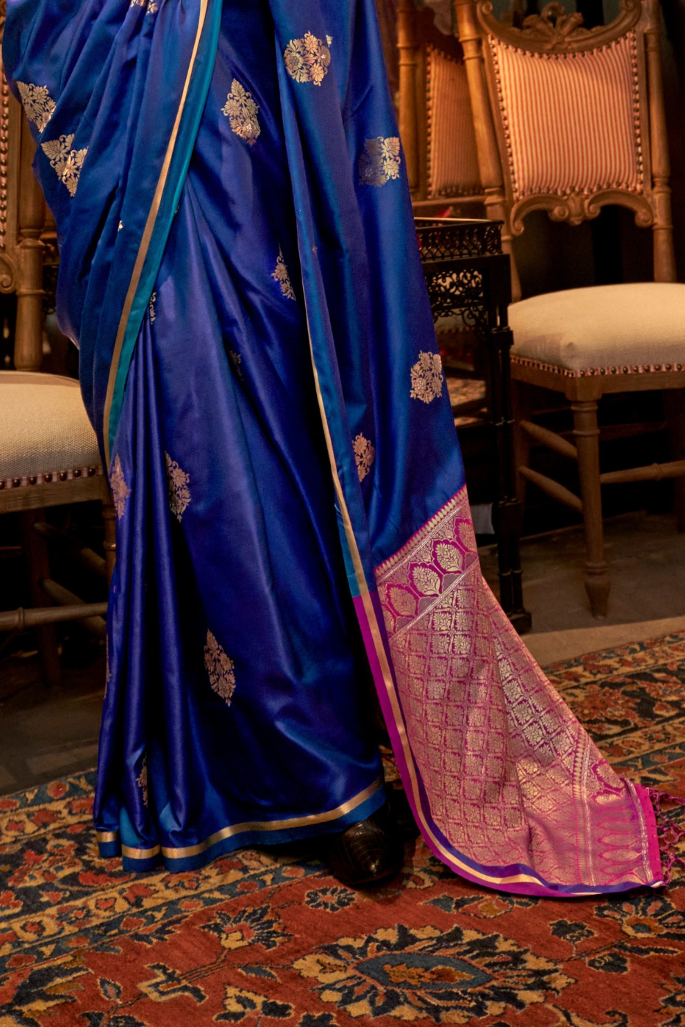 Pure Satin Handloom Silk Saree with Luxurious Weaving Detail
