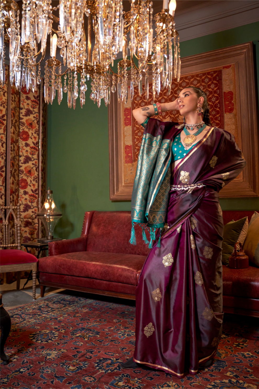 Pure Satin Handloom Silk Saree with Luxurious Weaving Detail