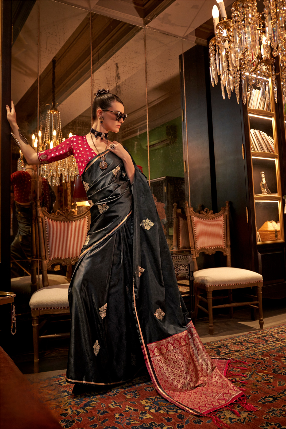 Pure Satin Handloom Silk Saree with Luxurious Weaving Detail