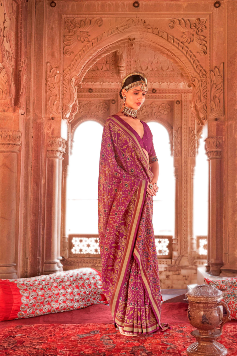 Two-Tone Georgette with Silk Saree Patola Design