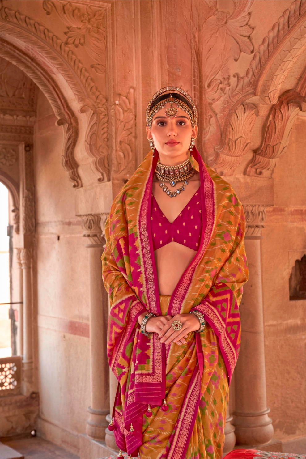 Two-Tone Georgette with Silk Saree Patola Design