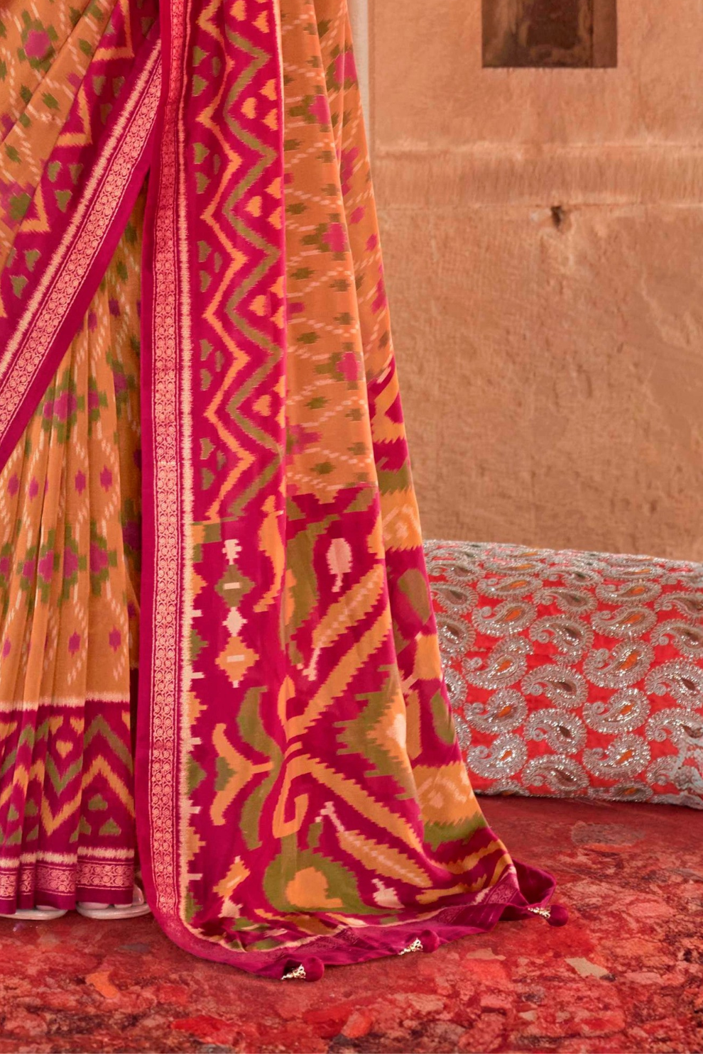 Two-Tone Georgette with Silk Saree Patola Design