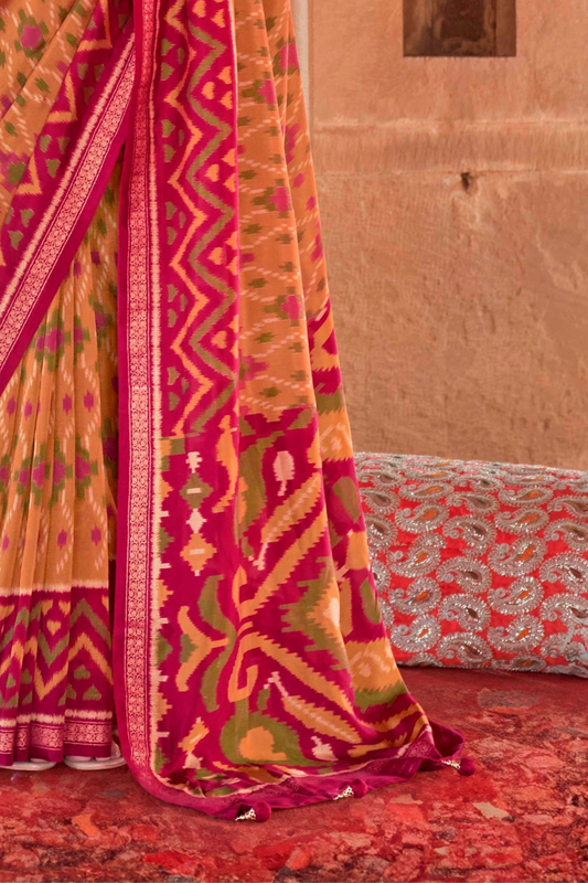 Two-Tone Georgette with Silk Saree Patola Design