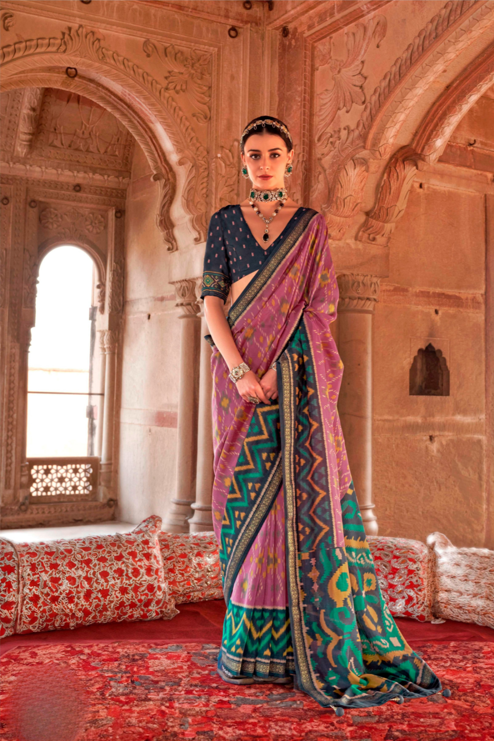 Two-Tone Georgette with Silk Saree Patola Design