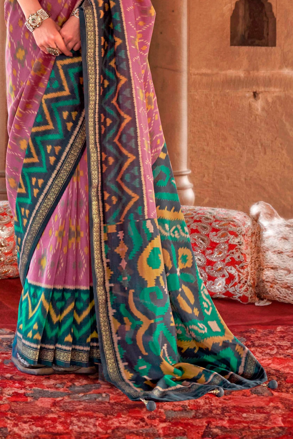 Two-Tone Georgette with Silk Saree Patola Design