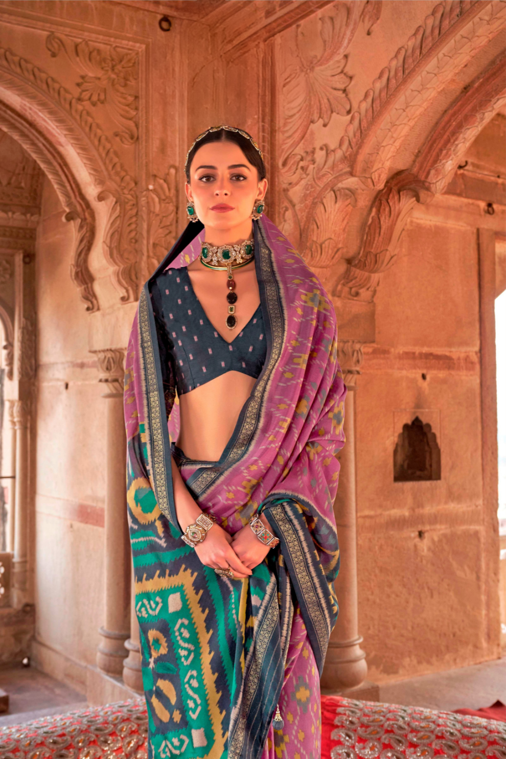 Two-Tone Georgette with Silk Saree Patola Design