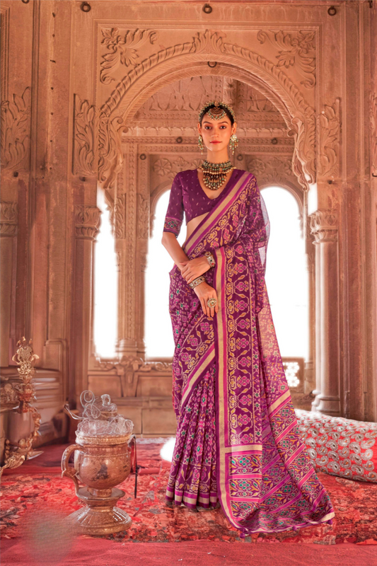 Two-Tone Georgette with Silk Saree Patola Design
