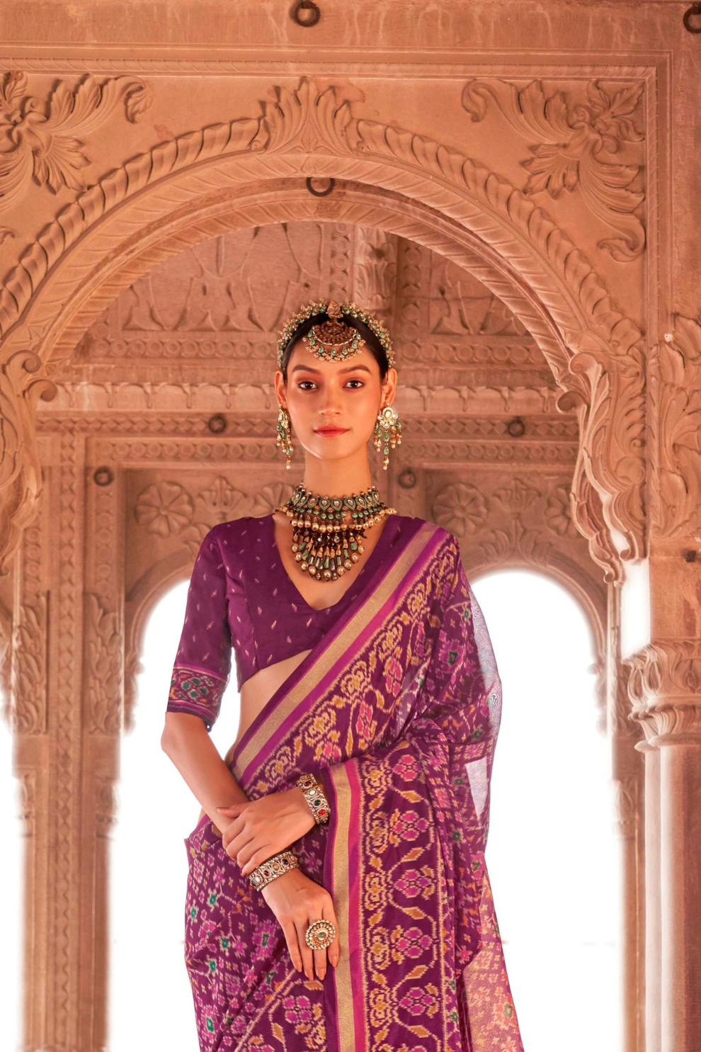 Two-Tone Georgette with Silk Saree Patola Design