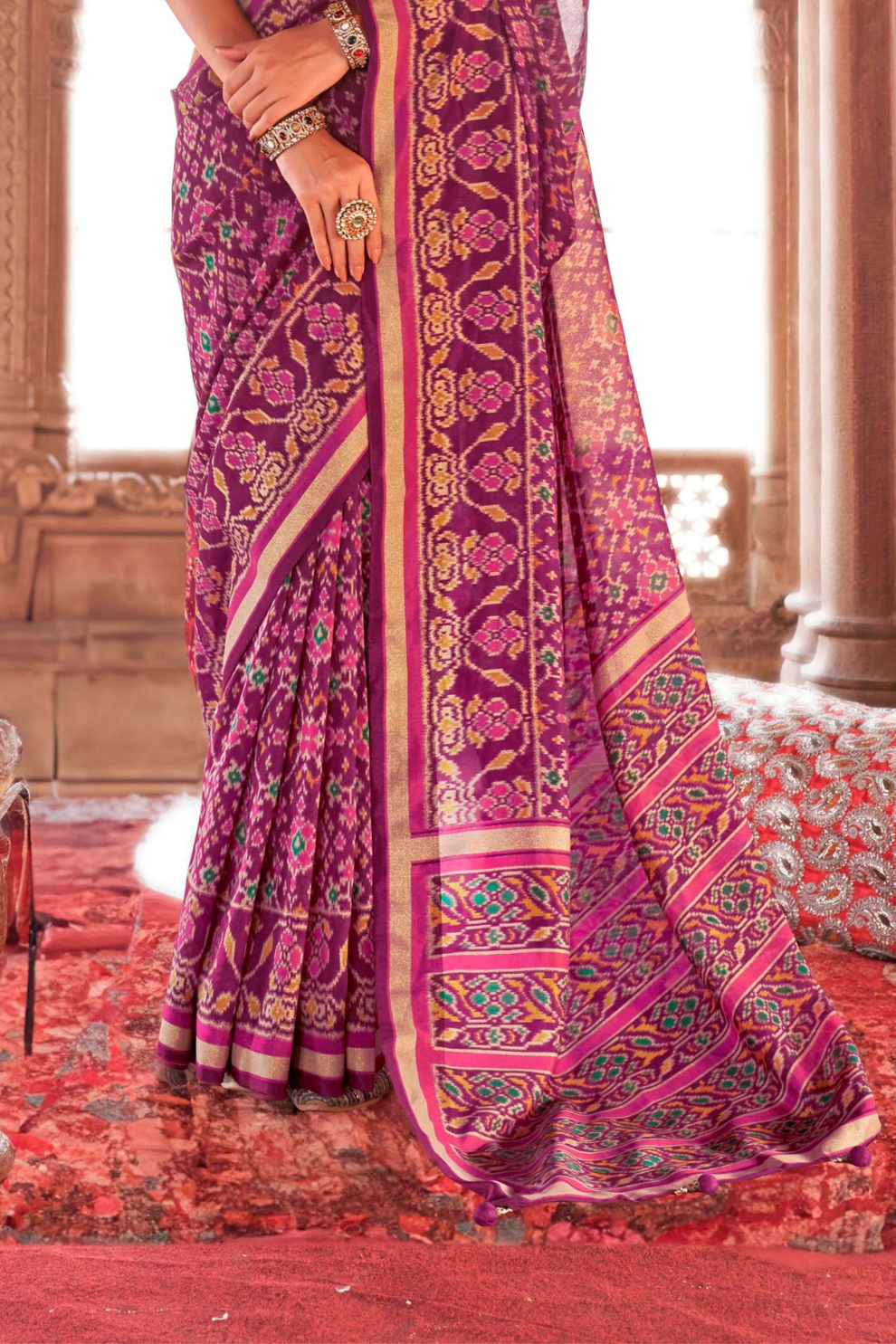Two-Tone Georgette with Silk Saree Patola Design