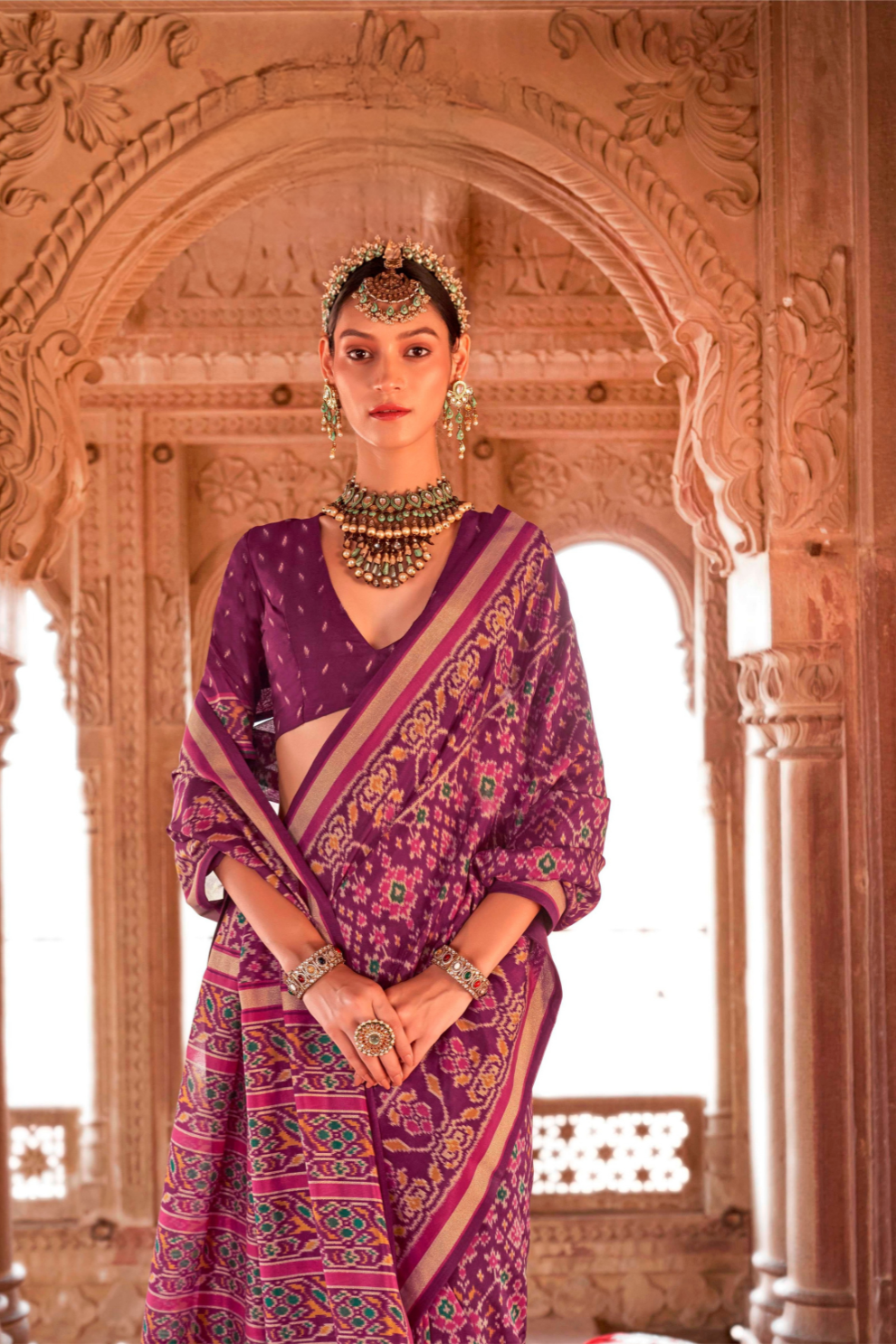 Two-Tone Georgette with Silk Saree Patola Design