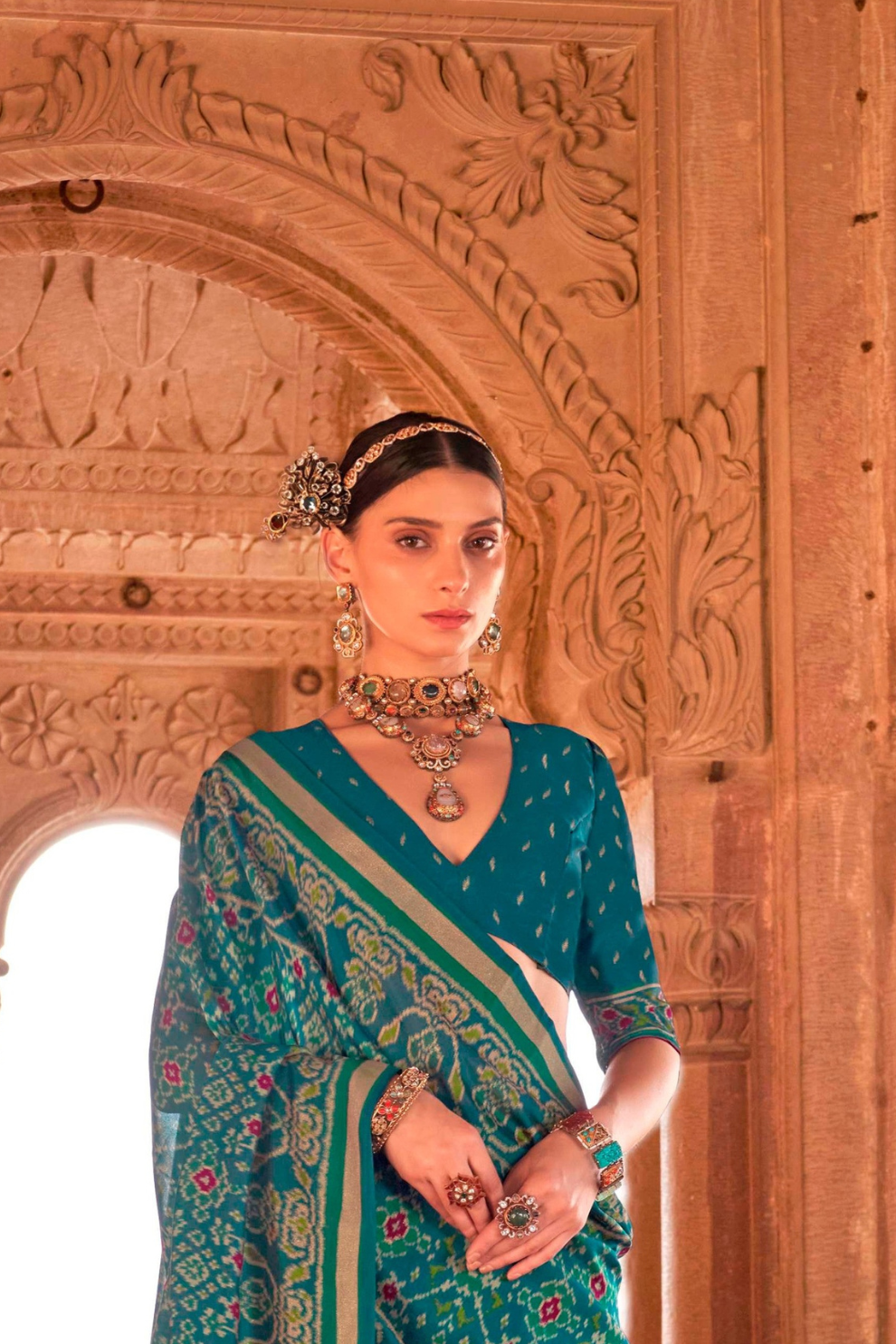 Two-Tone Georgette with Silk Saree Patola Design