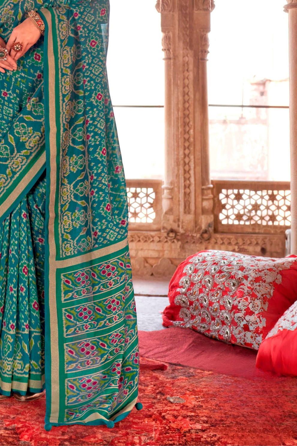 Two-Tone Georgette with Silk Saree Patola Design