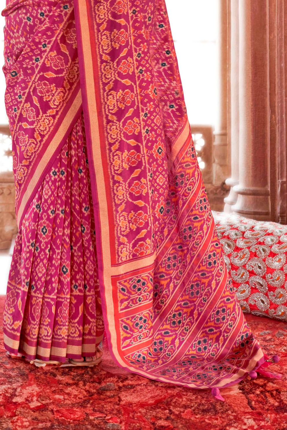 Two-Tone Georgette with Silk Saree Patola Design