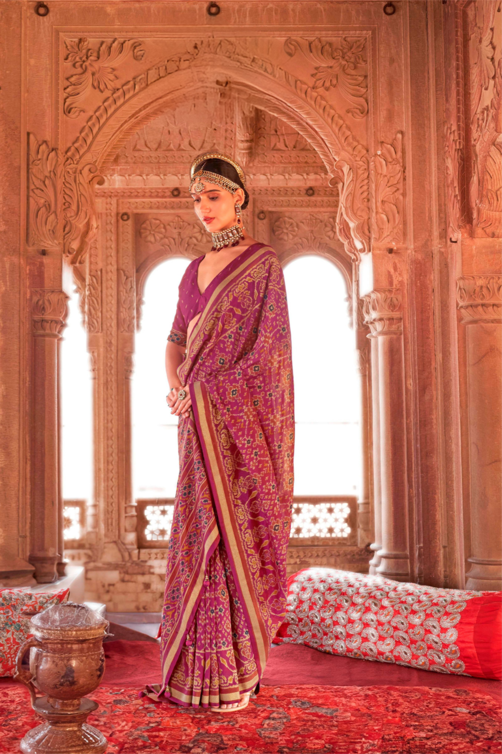 Two-Tone Georgette with Silk Saree Patola Design
