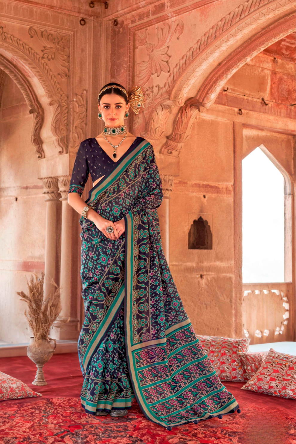 Two-Tone Georgette with Silk Saree Patola Design